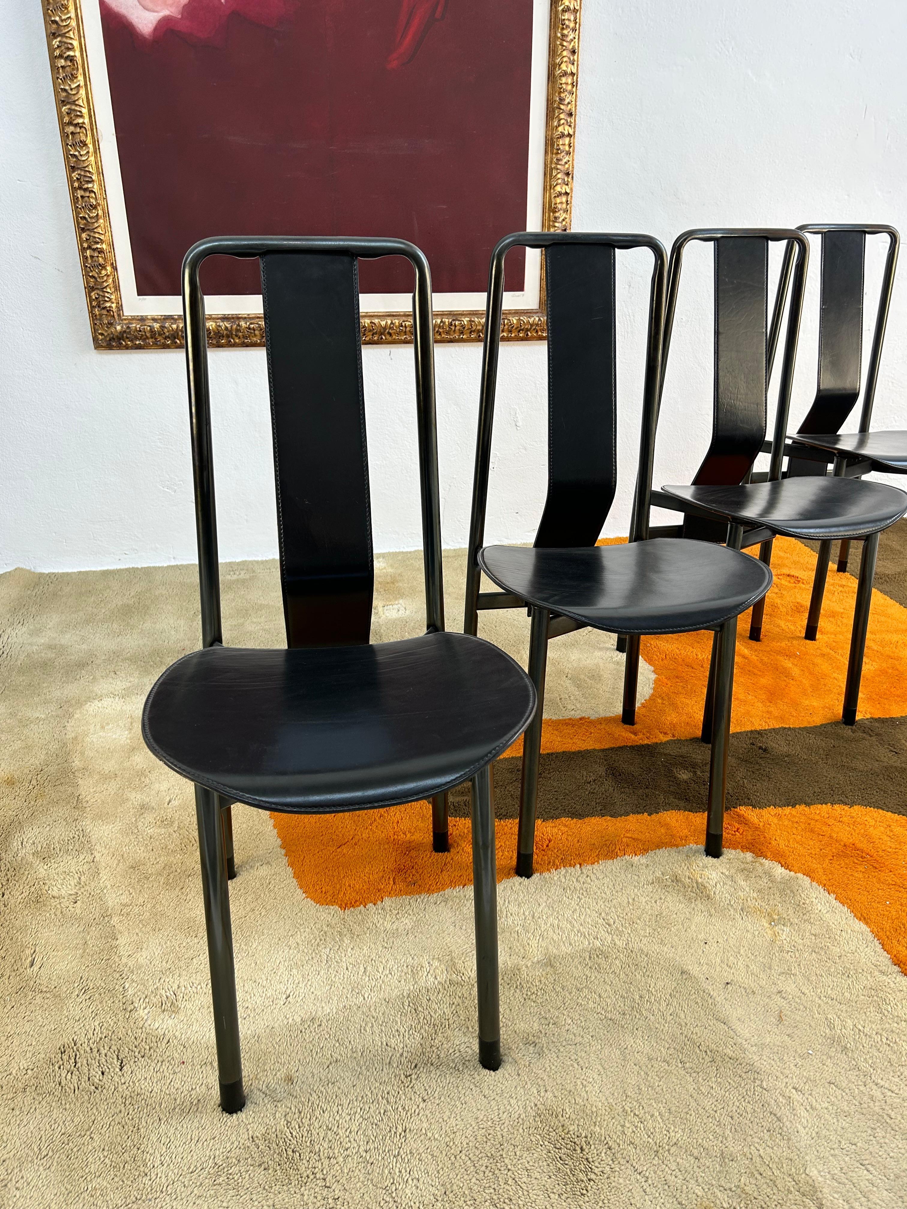 Set of 4 Irma Leather Chairs by Achille Castiglioni for Zanotta In Good Condition For Sale In Carpi, IT