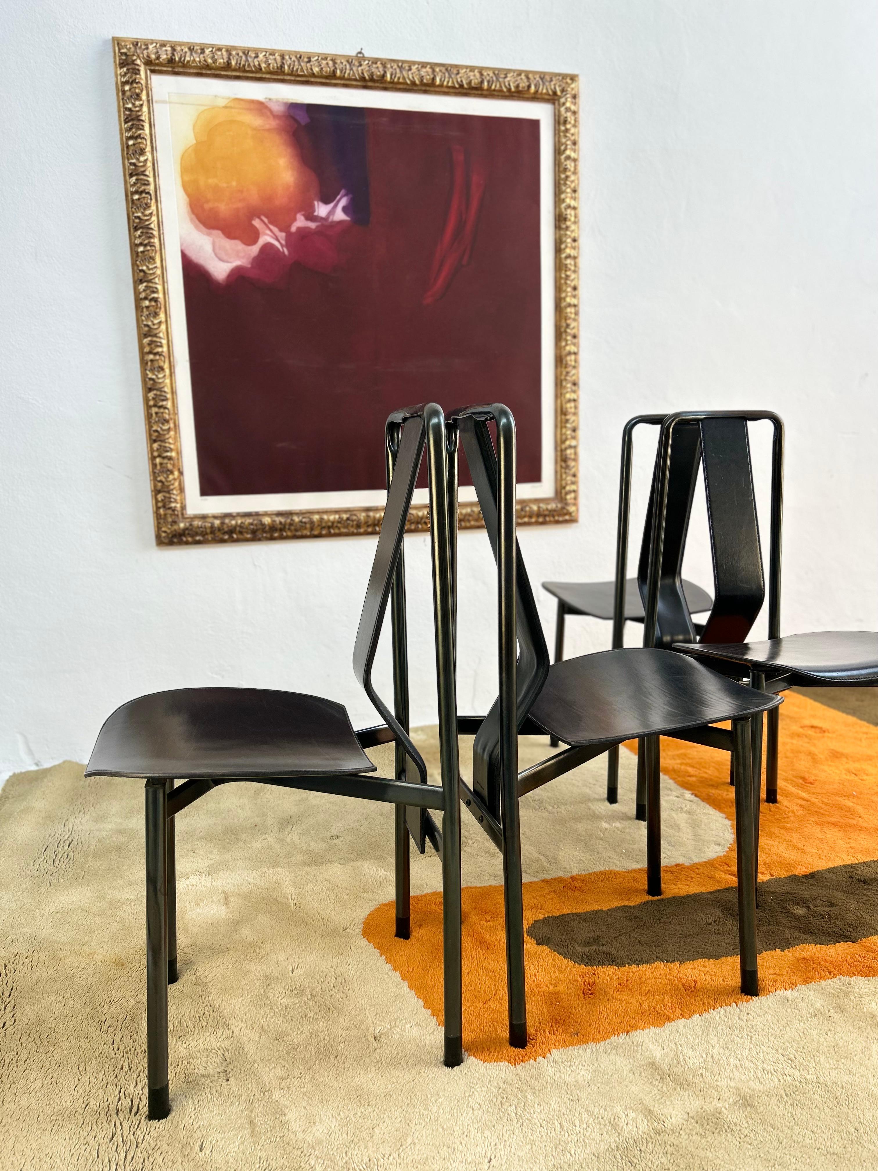 Fin du 20e siècle Ensemble de 4 chaises en cuir Irma d'Achille Castiglioni pour Zanotta en vente