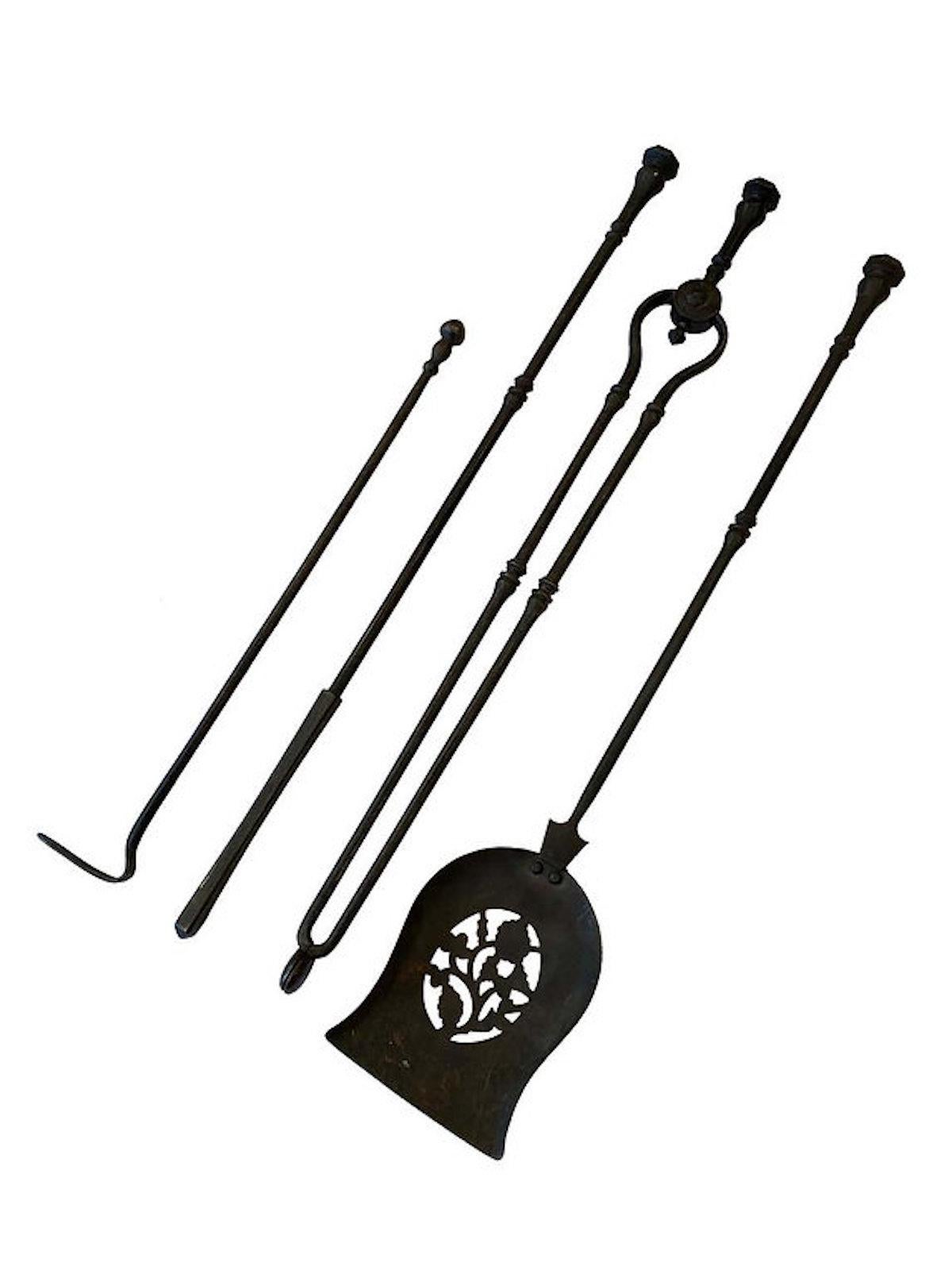 European Set of 4 Iron Fire Tools, circa 1820 For Sale