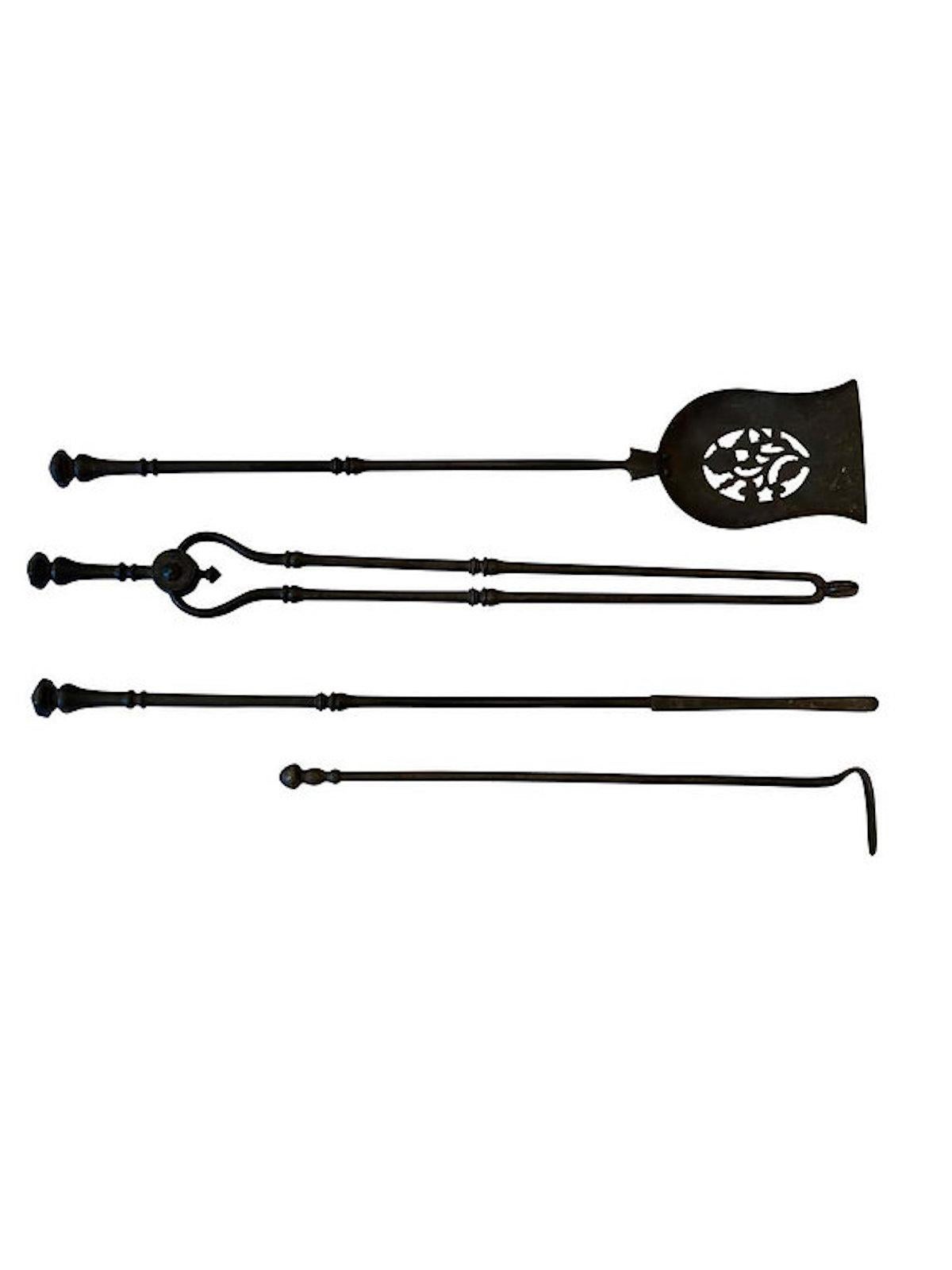 Set of 4 Iron Fire Tools, circa 1820 For Sale 1