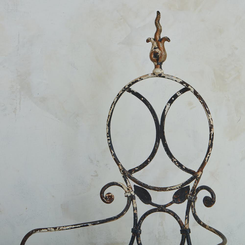 Metal Set of 4 Iron Frame Garden Chairs in Snowy White Sunbrella Fabric, France 1960s