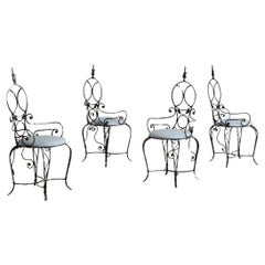 Retro Set of 4 Iron Frame Garden Chairs in Snowy White Sunbrella Fabric, France 1960s