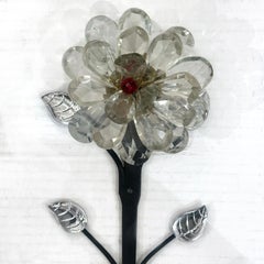 Set of 4 Iron Sconces with Glass Leaves, Sold Individually