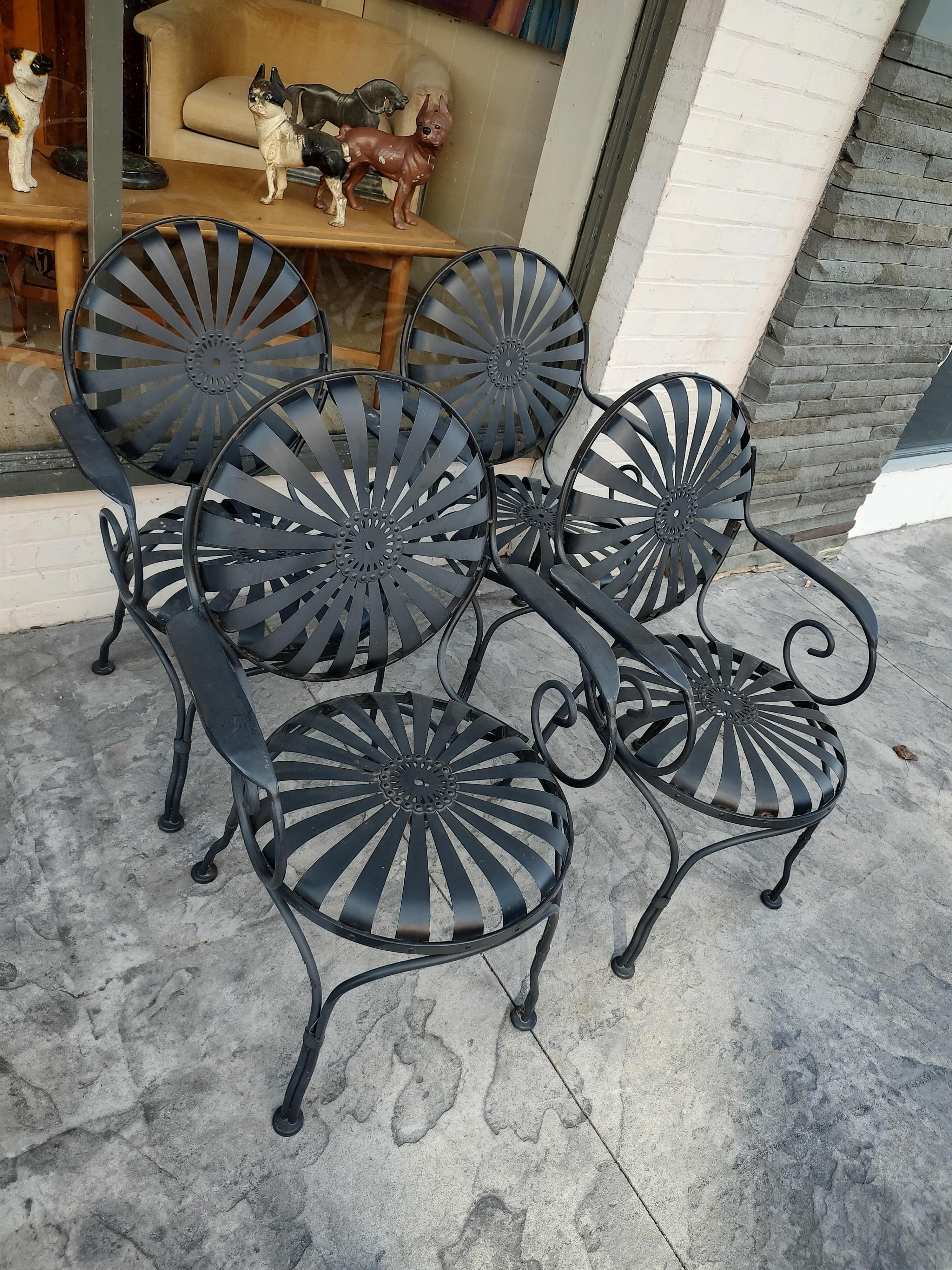 Steel Set of 4 Iron Spring Seat Sunburst Sunflower Chairs, C1960