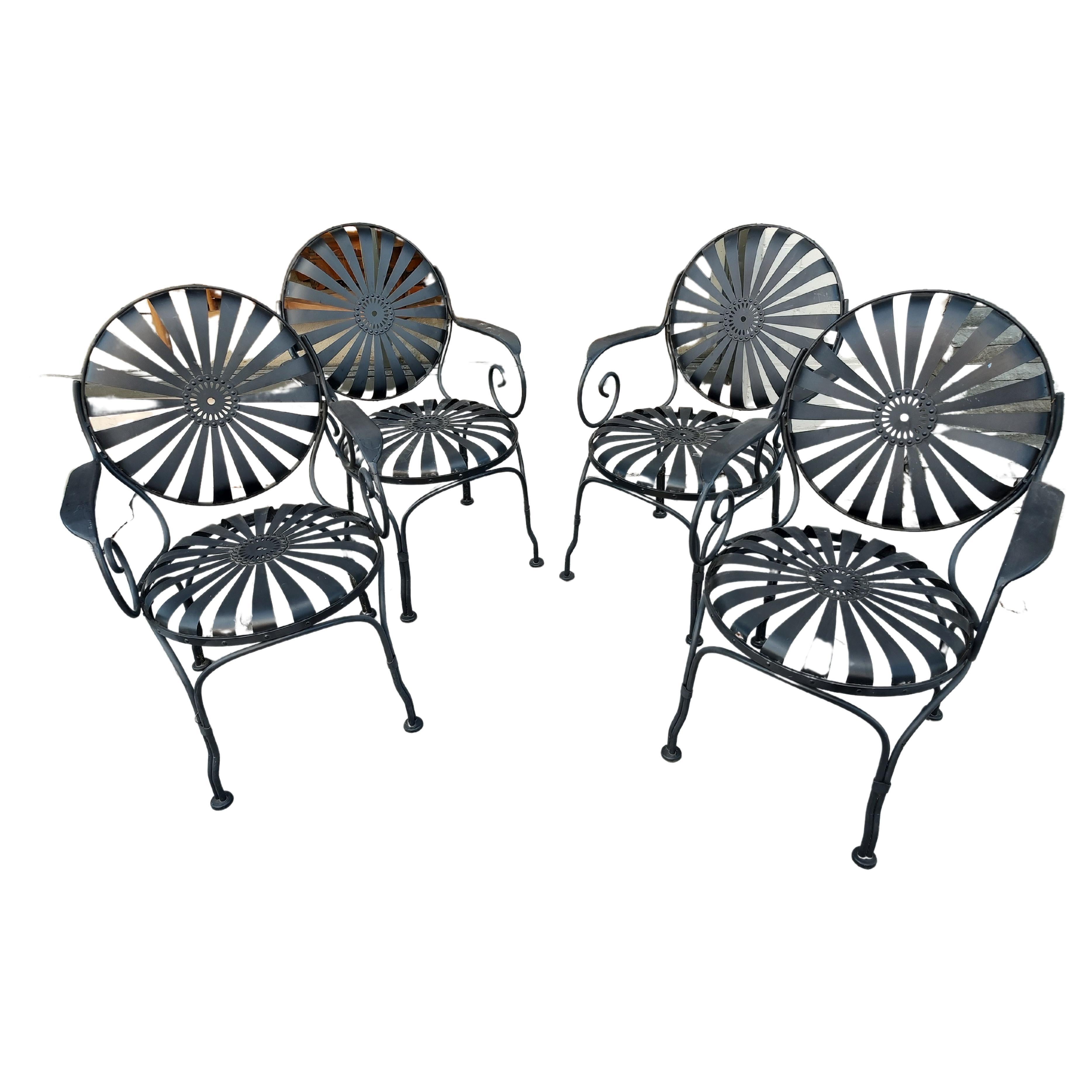 Hand-Crafted Set of 4 Iron Spring Seat Sunburst Sunflower Chairs, C1960