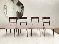 Set of 4 Italian 1950s Dining Chairs with New Mohair Velvet Upholstery