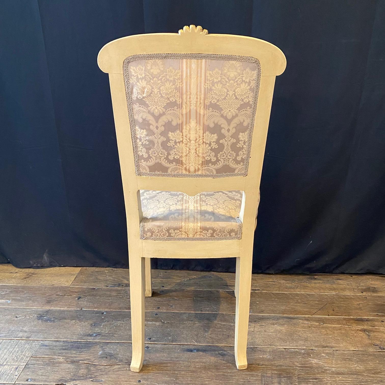 Set of 4 Italian Art Nouveau Gold Gilt and Cream Painted Dining Chairs For Sale 5