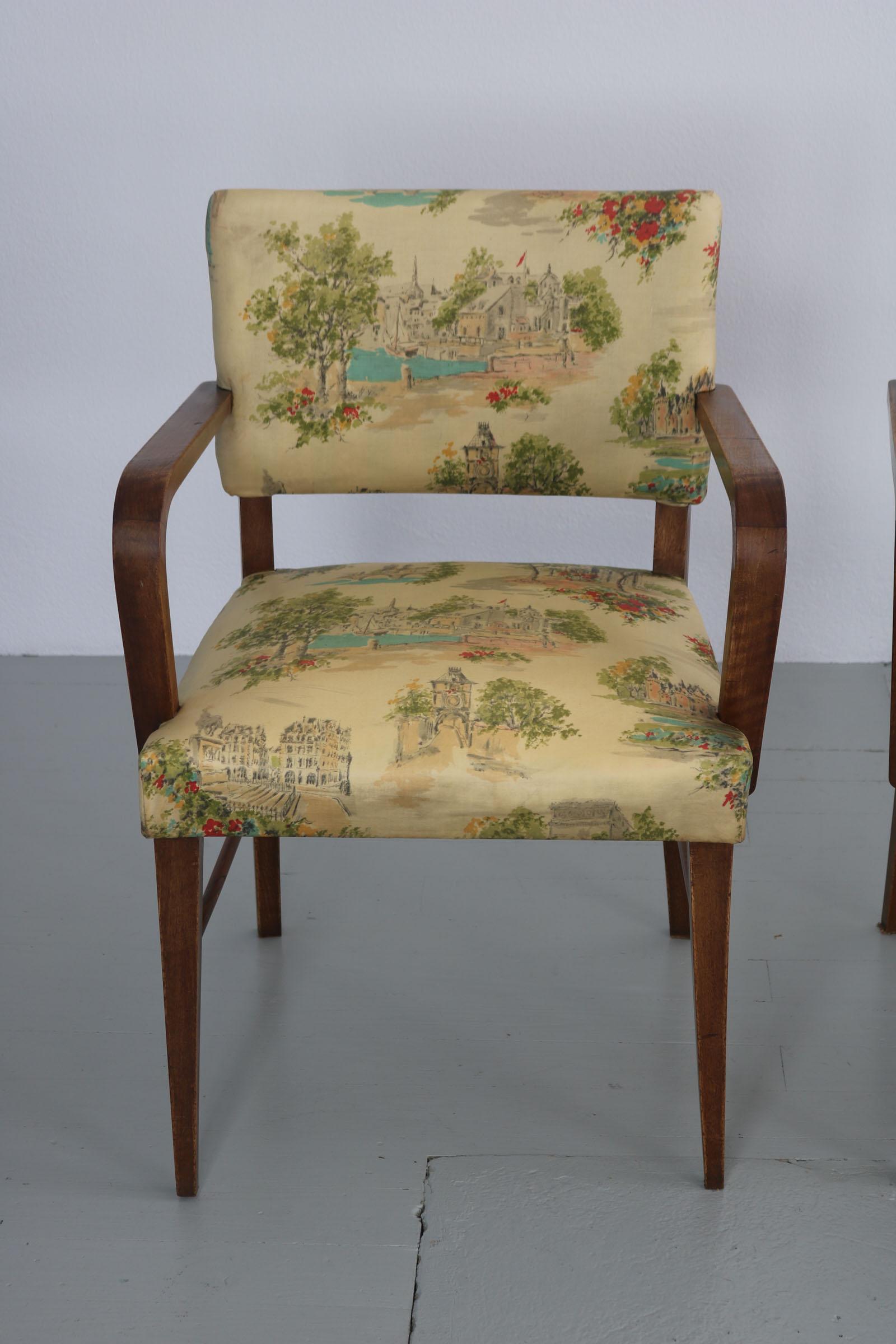 Ensemble de 4 fauteuils italiens authentiques, revêtement en chintz et décor de paysage, années 1930 en vente 7