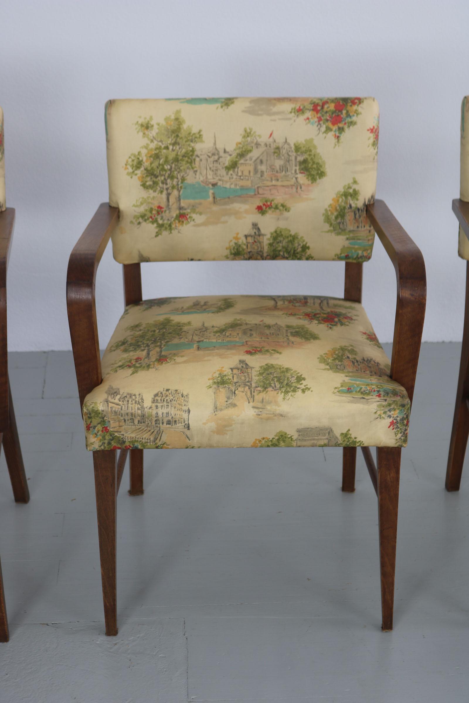 Set of 4 Italian Authentic Armchairs, Chintz Cover and Landscape Scenery, 1930s For Sale 10