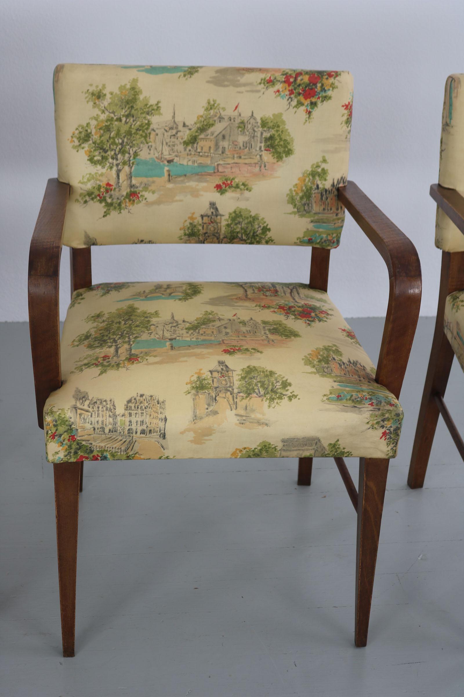Set of 4 Italian Authentic Armchairs, Chintz Cover and Landscape Scenery, 1930s For Sale 11
