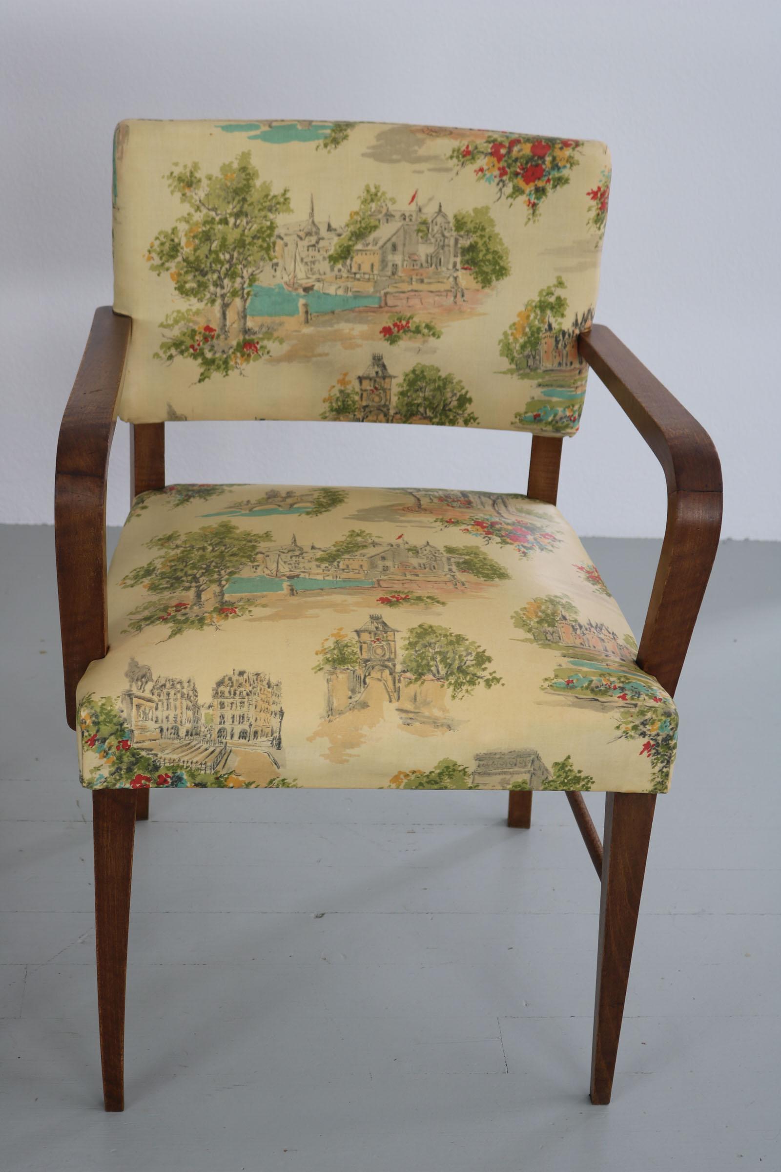 Set of 4 Italian Authentic Armchairs, Chintz Cover and Landscape Scenery, 1930s For Sale 12