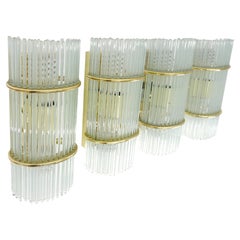 Set von 4 italienischen Wandleuchtern aus Messing und Glasstäben mit Prismen und Prismen, MINT