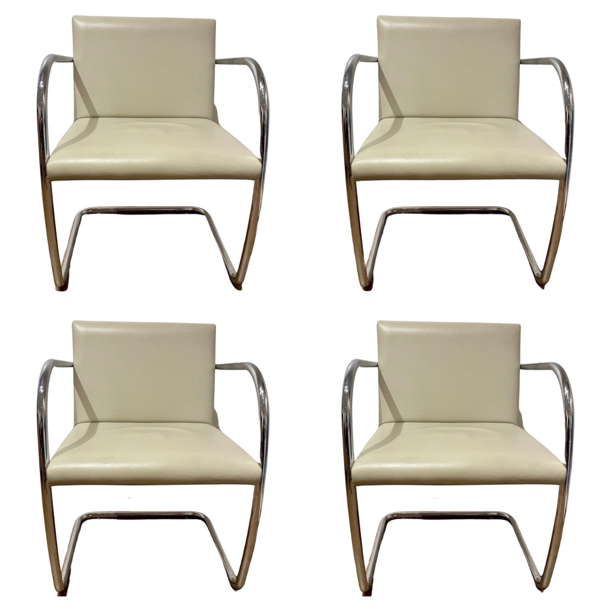 Set of 4 Italian Brno Armchairs in Chrome & Leather