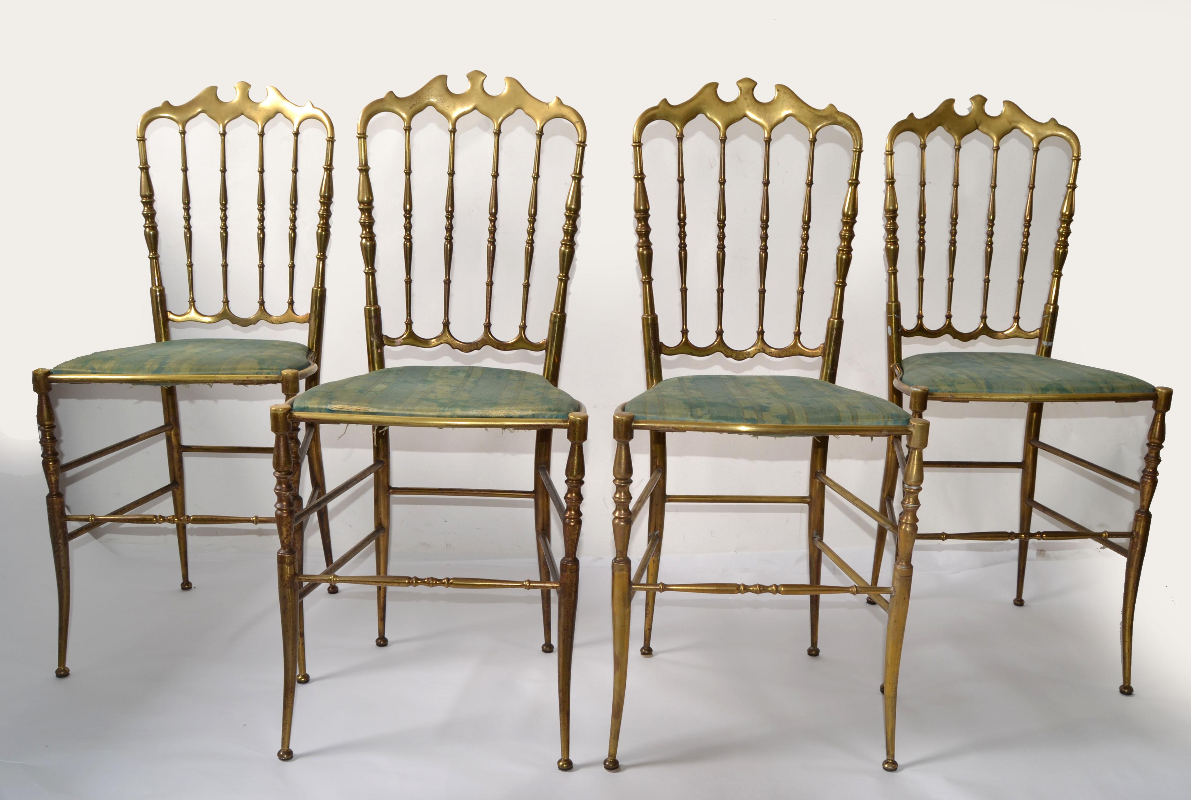 Set di 4 sedie da pranzo italiane in bronzo di Chiavari Neoclassico Italia anni '50 In condizioni buone in vendita a Miami, FL