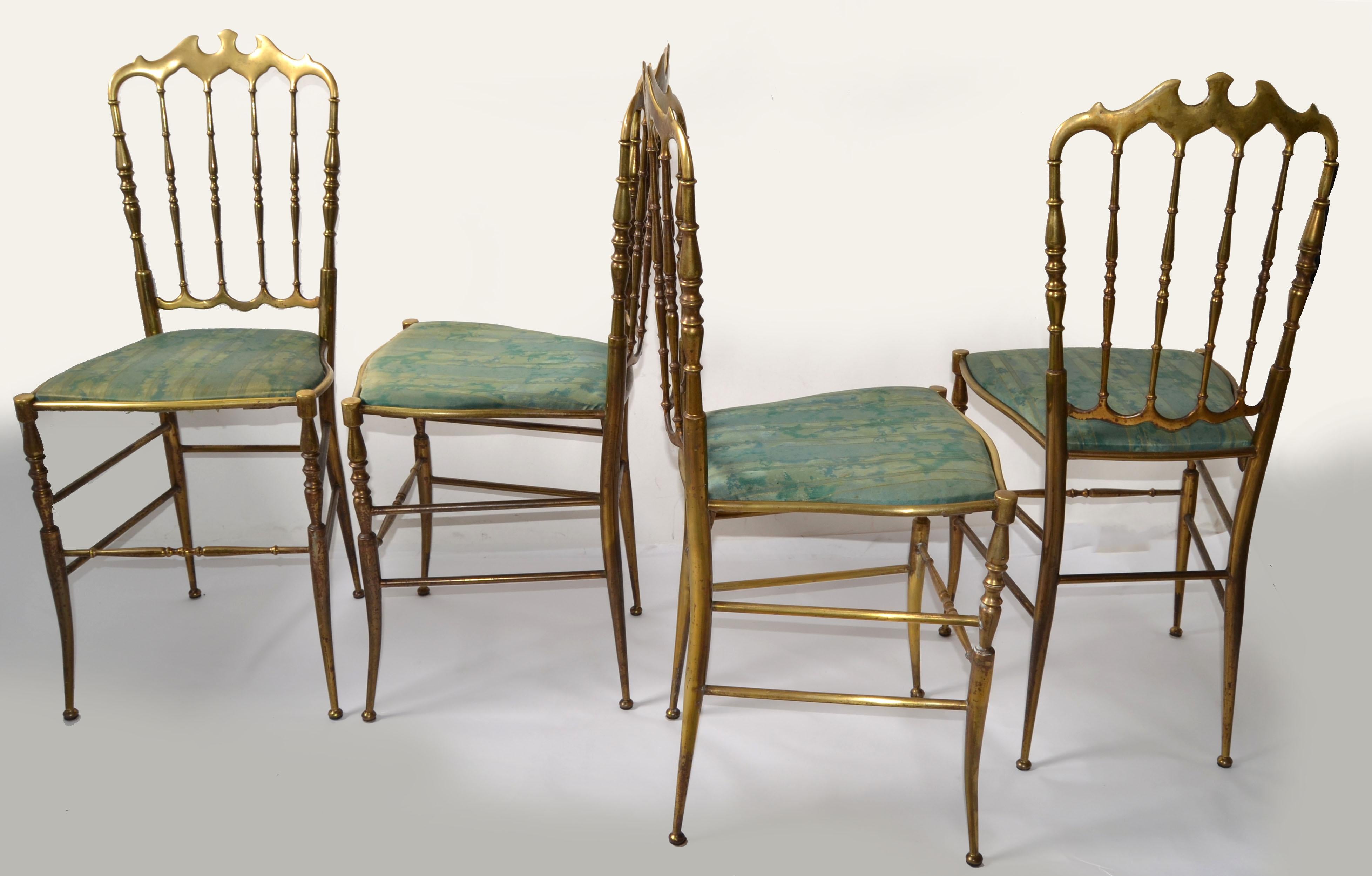 Bronzo Set di 4 sedie da pranzo italiane in bronzo di Chiavari Neoclassico Italia anni '50 in vendita