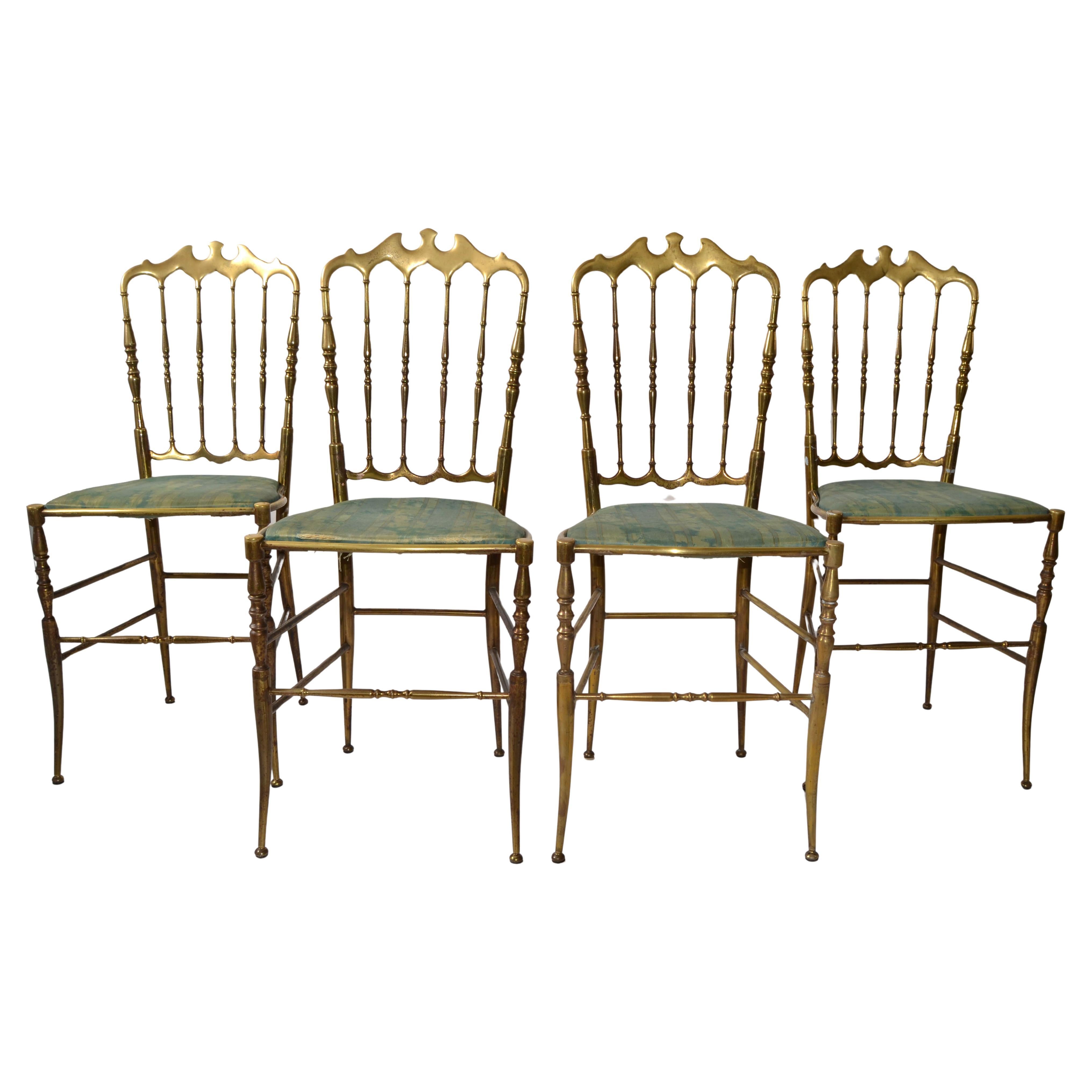Set of 4 Italian Bronze Chiavari Side Dining Chairs Neoclassical Italy 1950s