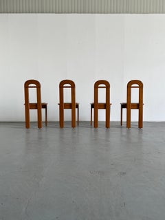 Set of 4 Italian Brutalist Dining Chairs in Lacquered Cherry Wood, 1980s Italy