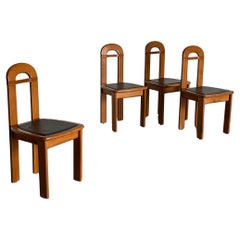 Set of 4 Italian Brutalist Dining Chairs in Lacquered Cherry Wood, 1980s Italy