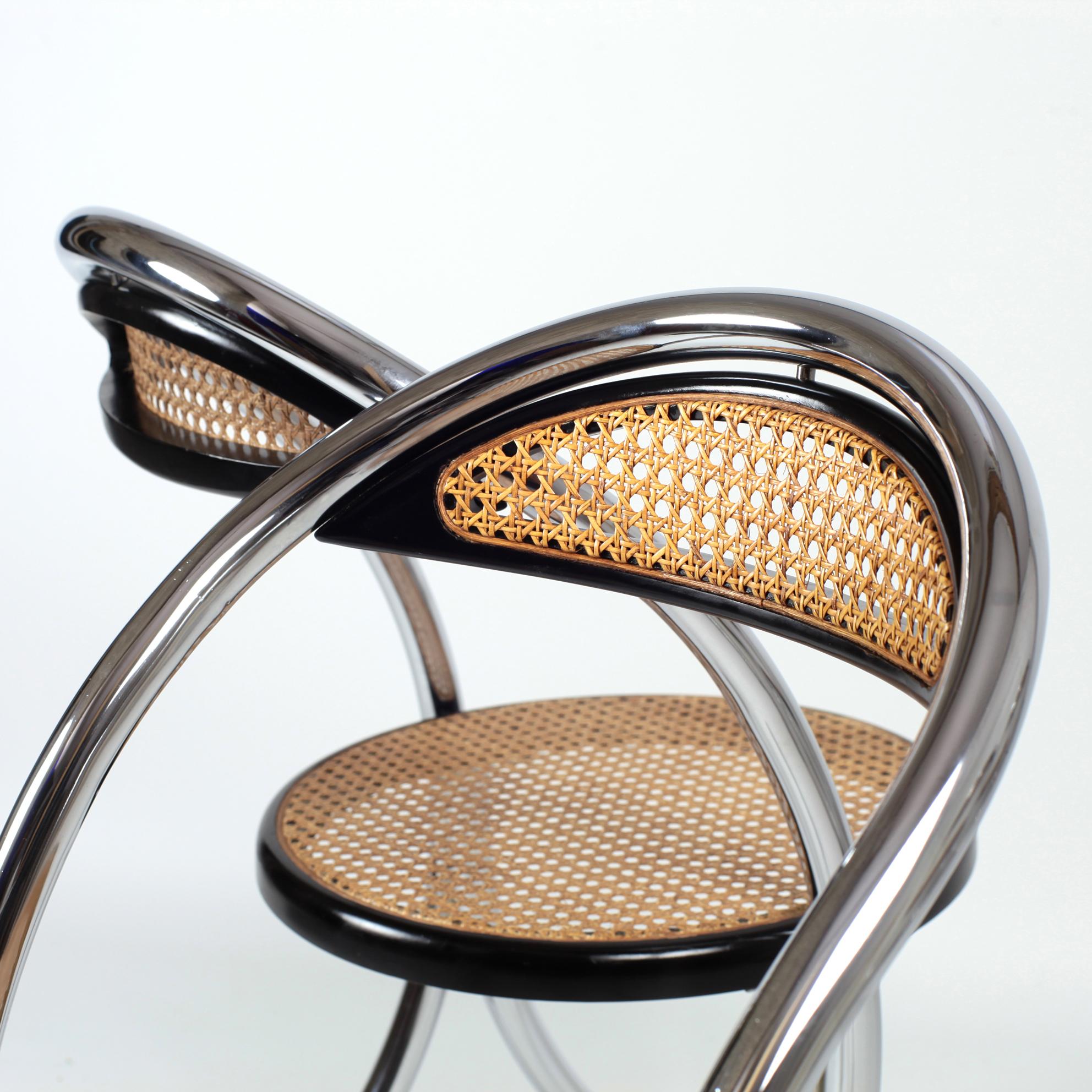 Mid Century Italian Cane Chairs 1970s Set of 4 For Sale 6
