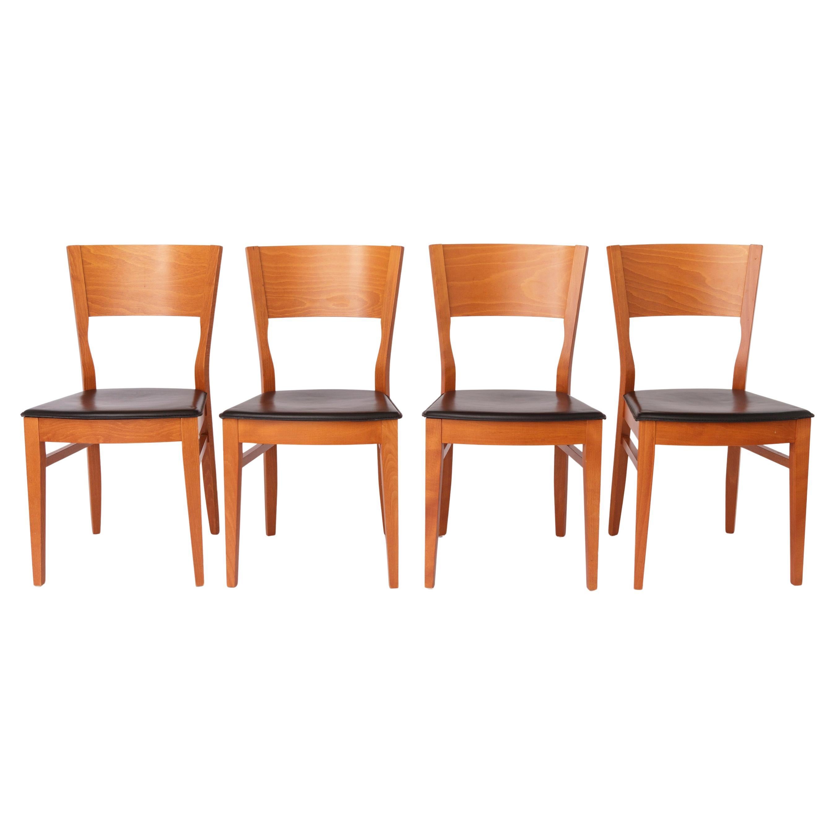 Set of 4 Italian Chairs by DAL1923, 1980s, Elm Wood, Black Faux Leather For Sale