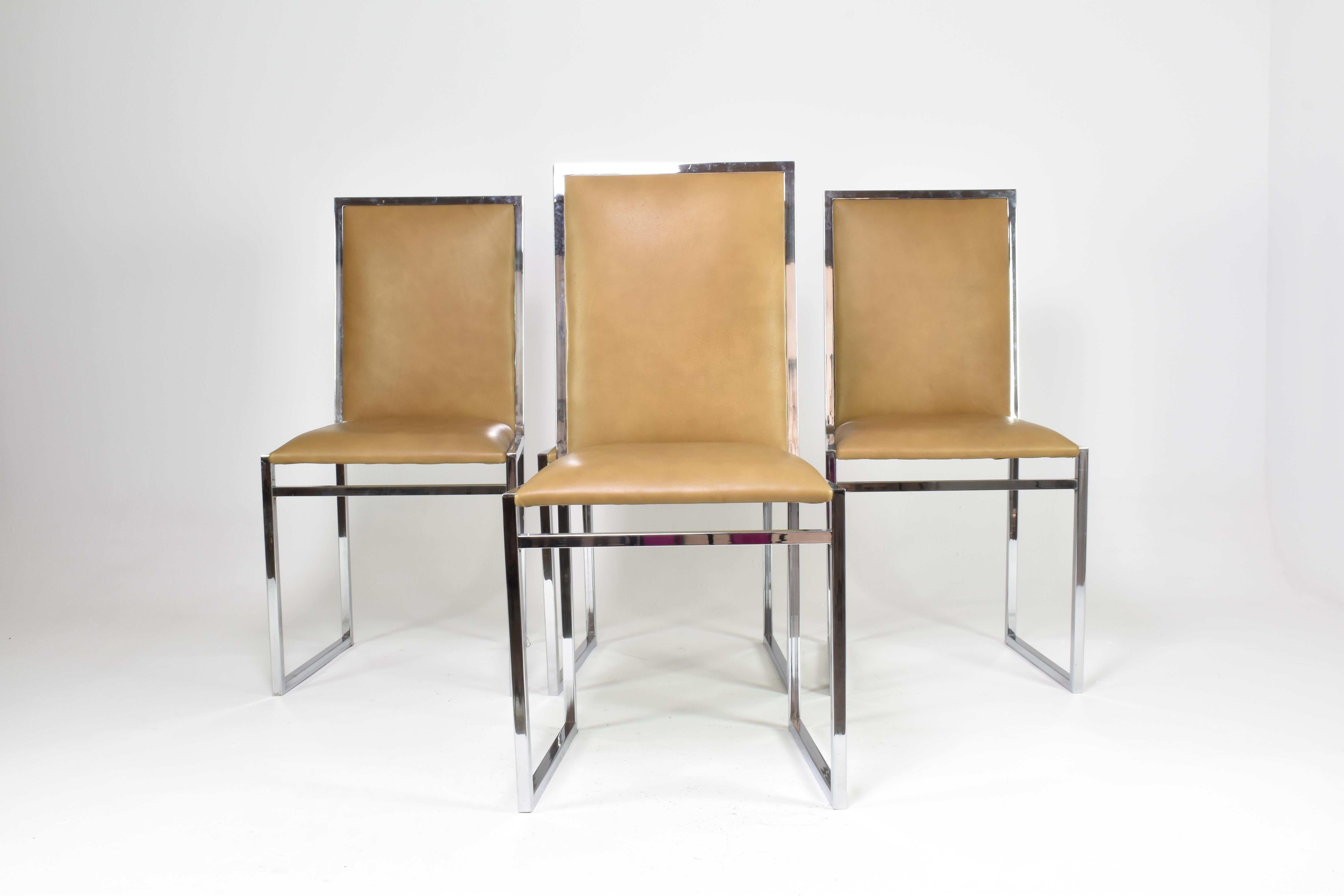 Juego de 4 sillas italianas cromadas de La Metal Arredo Paderno D. Mi, años 70 Italiano en venta