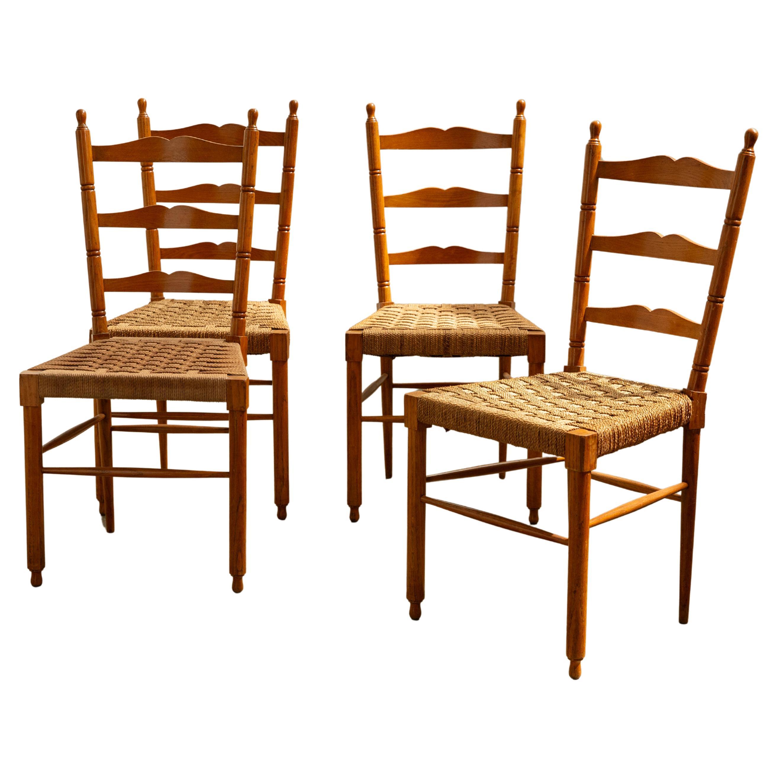 Set of 4 Italian Corded Jute Dining Chairs Circa 1950