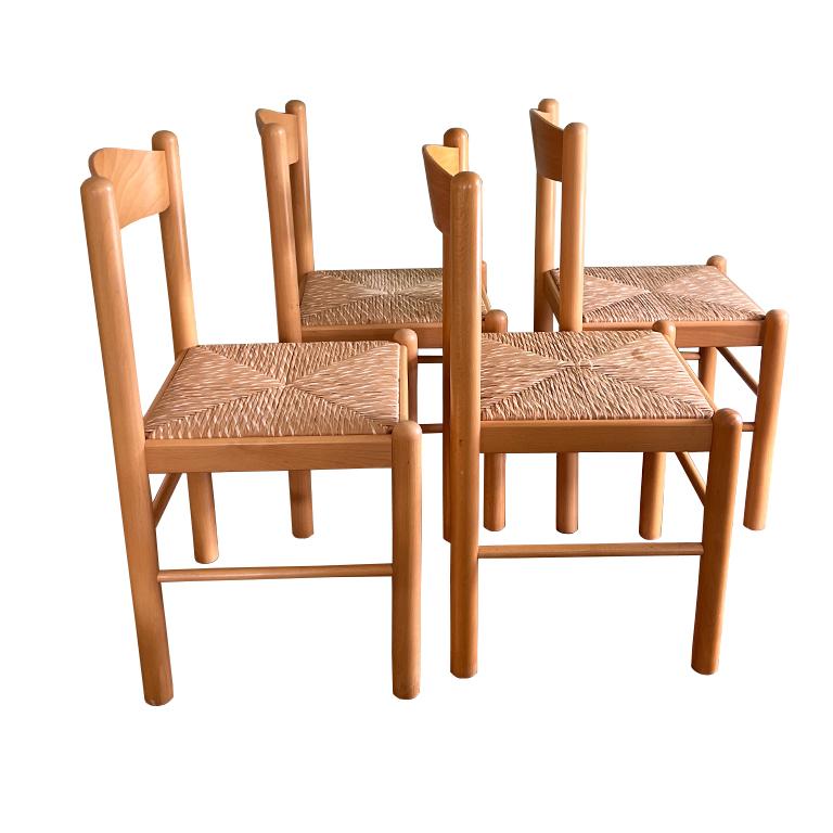 Set di 4 sedie da pranzo con sedile in giunco italiano, metà secolo moderno in vendita 3