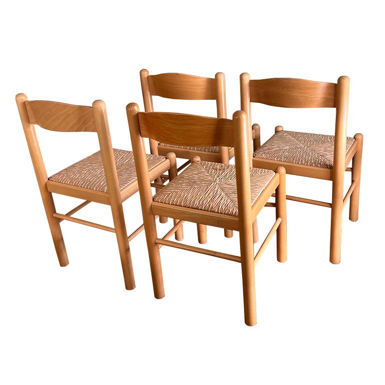 Set di 4 sedie da pranzo con sedile in giunco italiano, metà secolo moderno in vendita 4