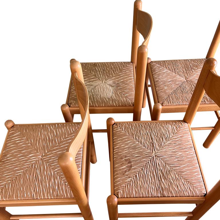 Set di 4 sedie da pranzo con sedile in giunco italiano, metà secolo moderno in vendita 6