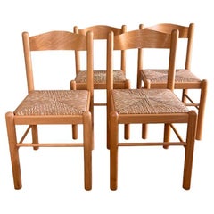 Set of 4 Italian Country Rush Seat Dining Chairs, Mid-Century Modern