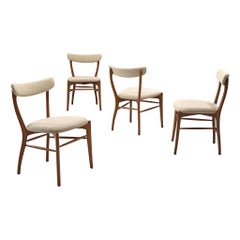 Set of 4 Italian Dining Chair in Walnut and Light Fabric, Italy, 1960s