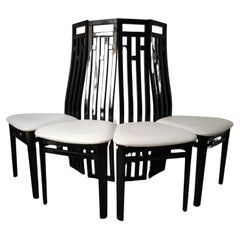 Set of 4 Italian dining chairs by Antonio Sibau - 80s black lacquered beech wood