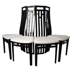 Ensemble de 4 chaises de salle à manger italiennes par Antonio Sibau - Bois de hêtre laqué noir des années 80
