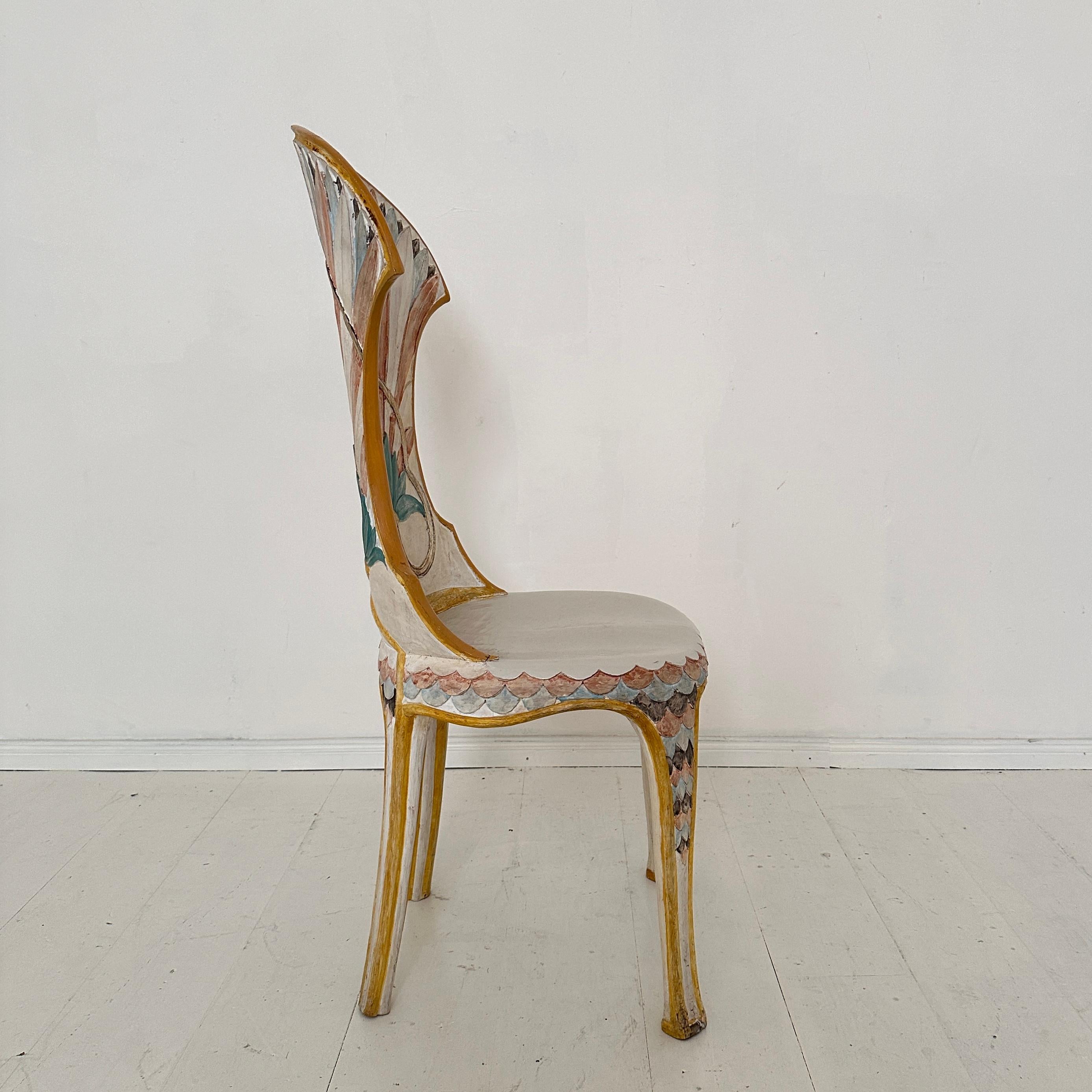 Set of 4 Italian Dining Chairs in the Egyptian Revival, Carved, Painted, 1970s 4