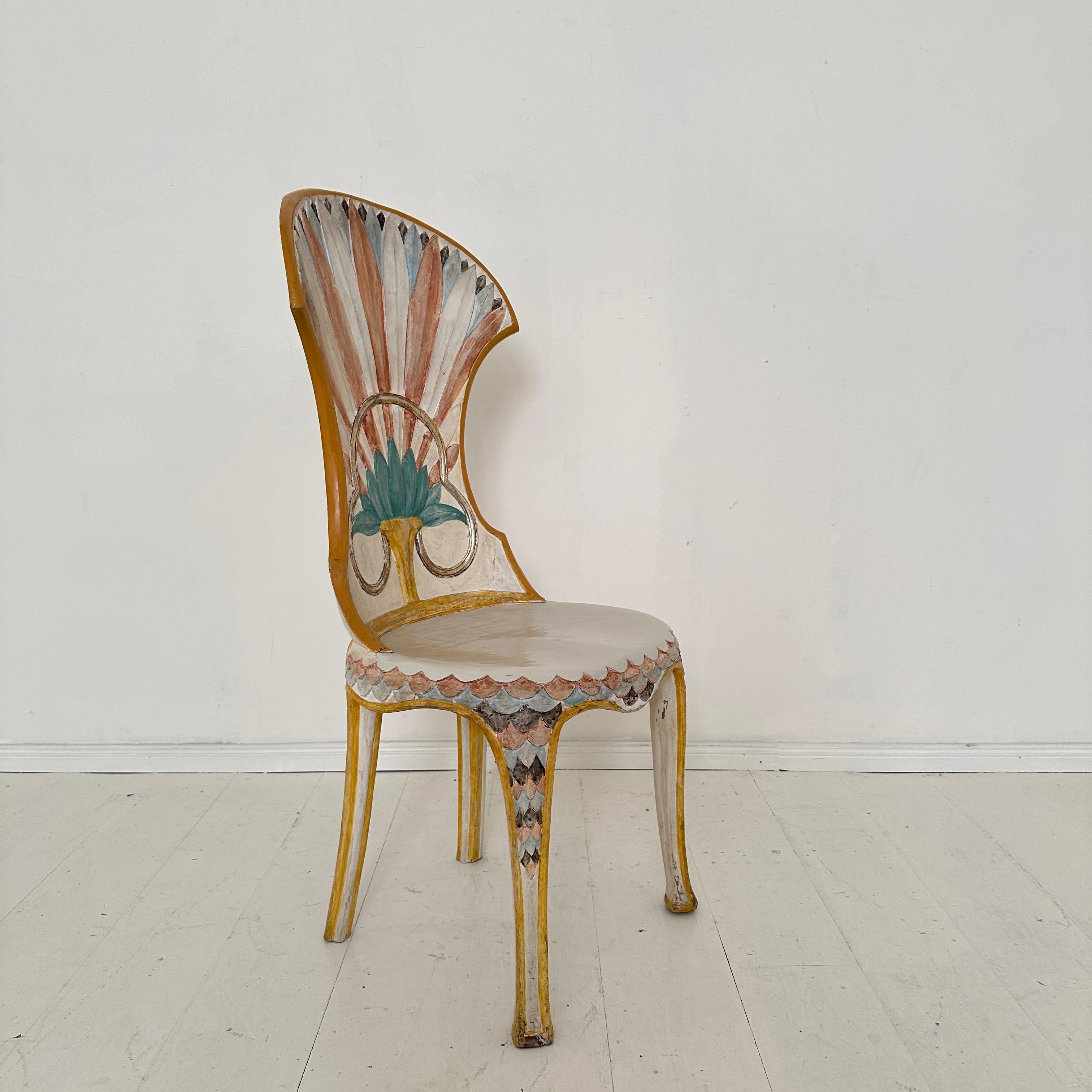 Set of 4 Italian Dining Chairs in the Egyptian Revival, Carved, Painted, 1970s 5