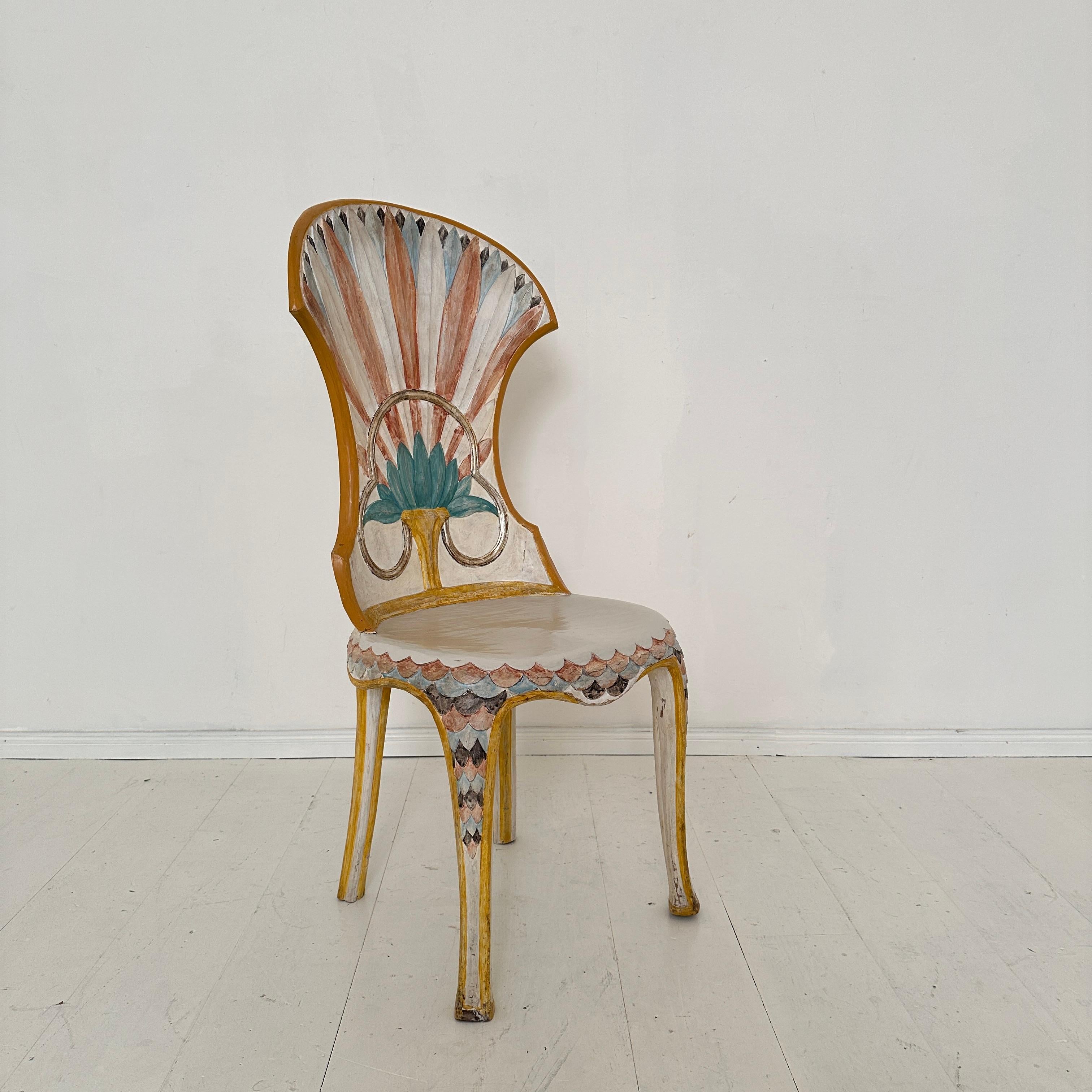 Set of 4 Italian Dining Chairs in the Egyptian Revival, Carved, Painted, 1970s 6
