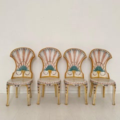 Set of 4 Italian Dining Chairs in the Egyptian Revival, Carved, Painted, 1970s