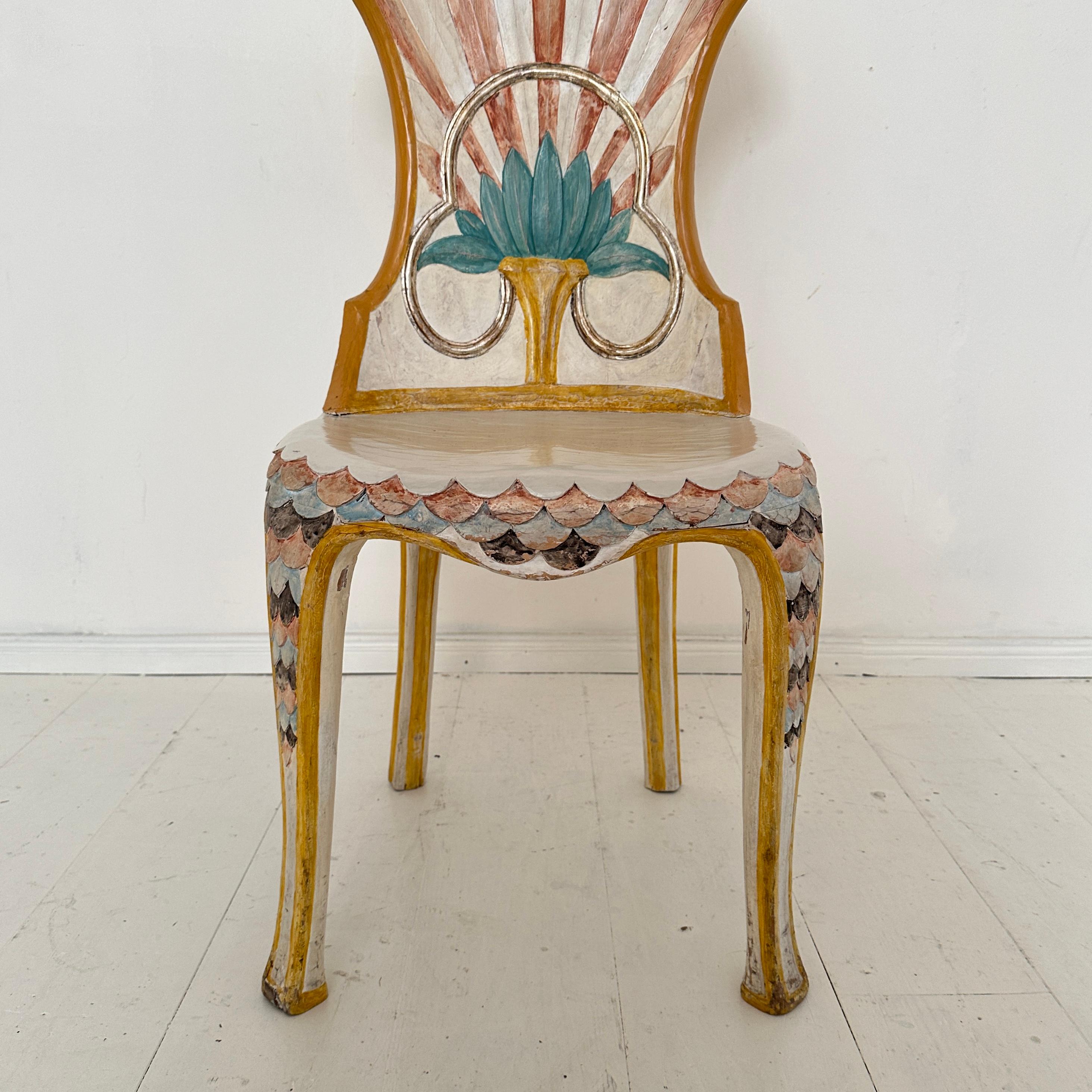 Late 20th Century Set of 4 Italian Dining Chairs in the Egyptian Revival, Carved, Painted, 1970s