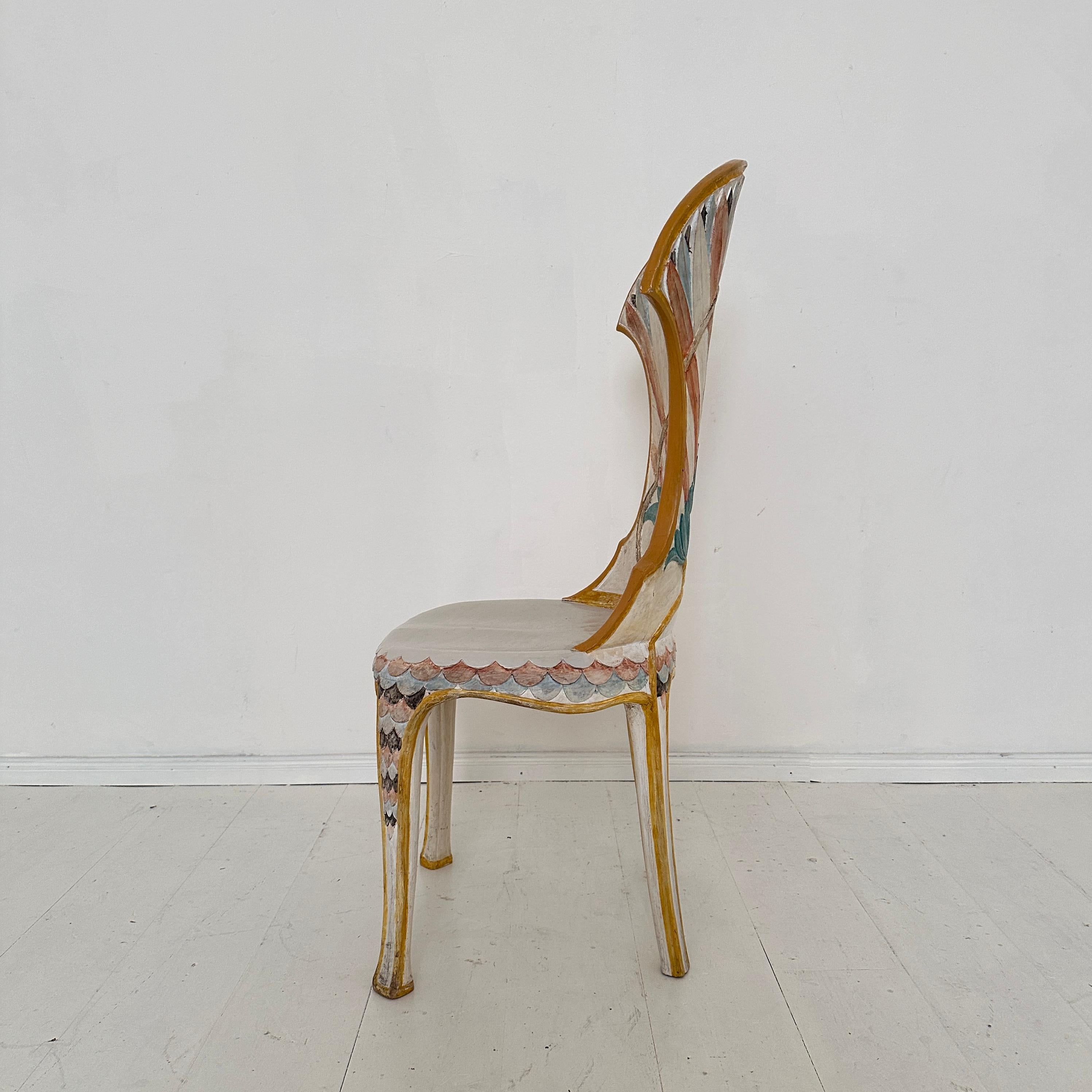 Set of 4 Italian Dining Chairs in the Egyptian Revival, Carved, Painted, 1970s 1