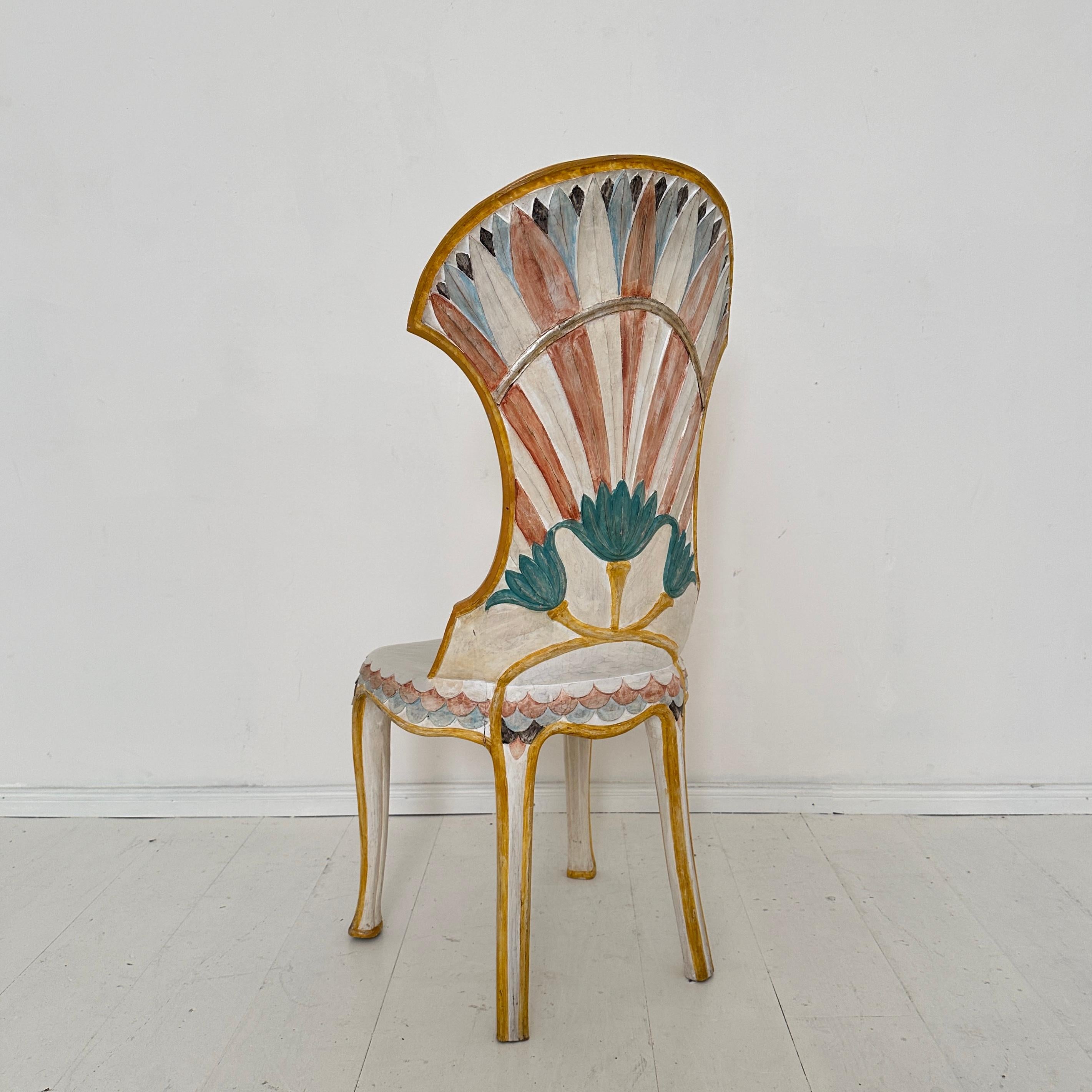Set of 4 Italian Dining Chairs in the Egyptian Revival, Carved, Painted, 1970s 2