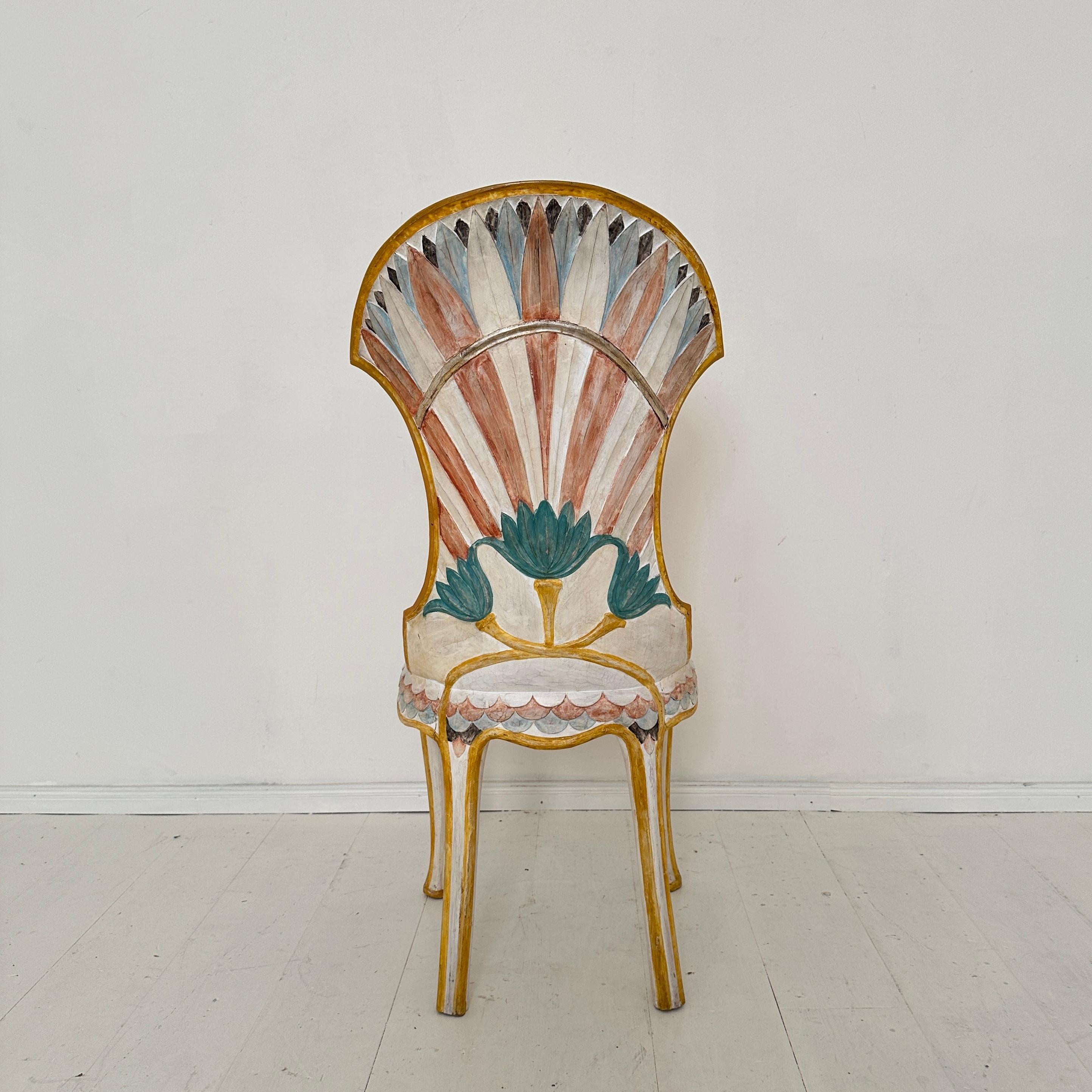 Set of 4 Italian Dining Chairs in the Egyptian Revival, Carved, Painted, 1970s 3