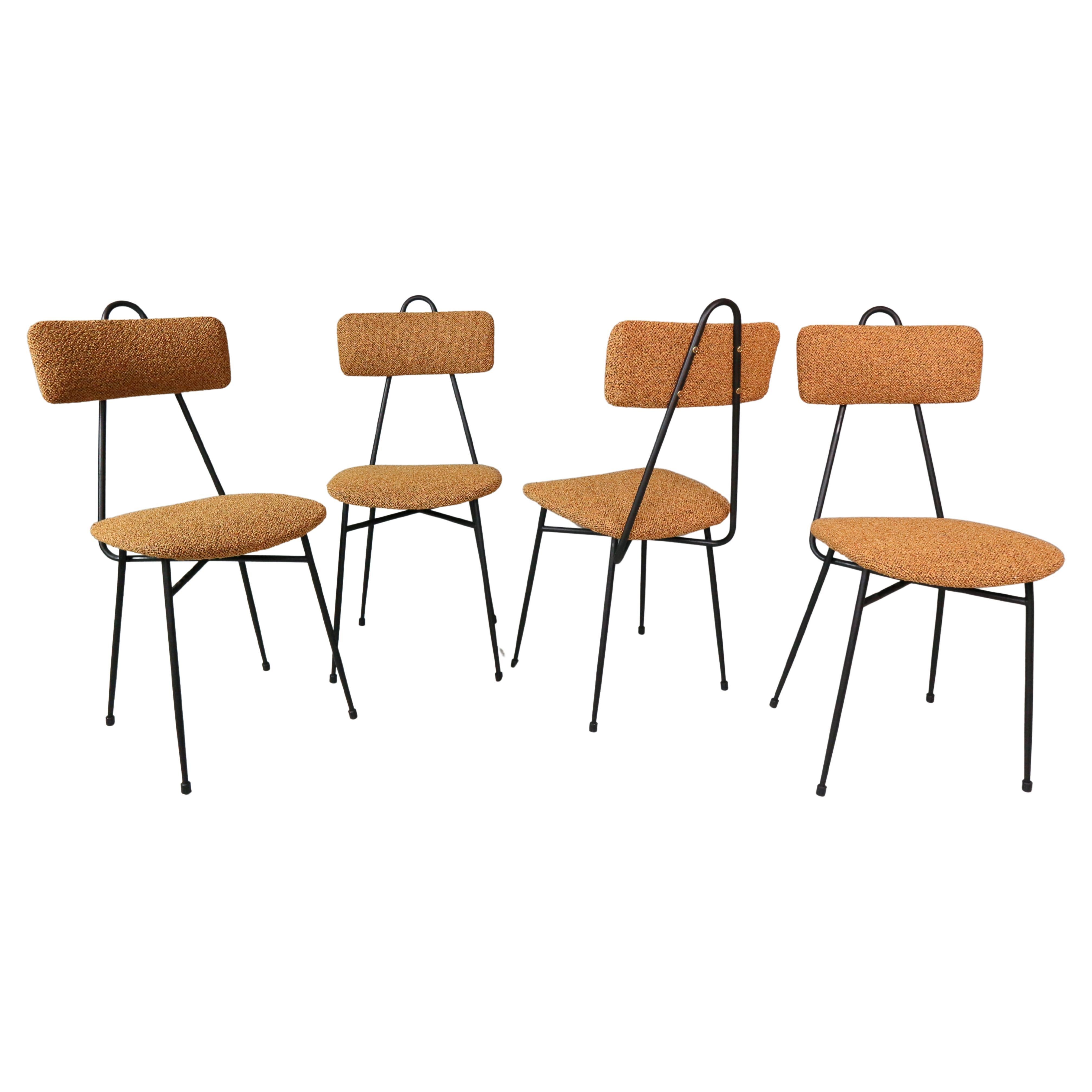 Juego de 4 sillas de comedor italianas recién tapizadas años 50
