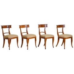 Set of 4 Italian Empire Walnut and Ebonized Chairs, 1st Quarter 19th Century