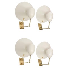 Set di 4 applique italiane in metallo smaltato e ottone, Attribuito a Stilnovo