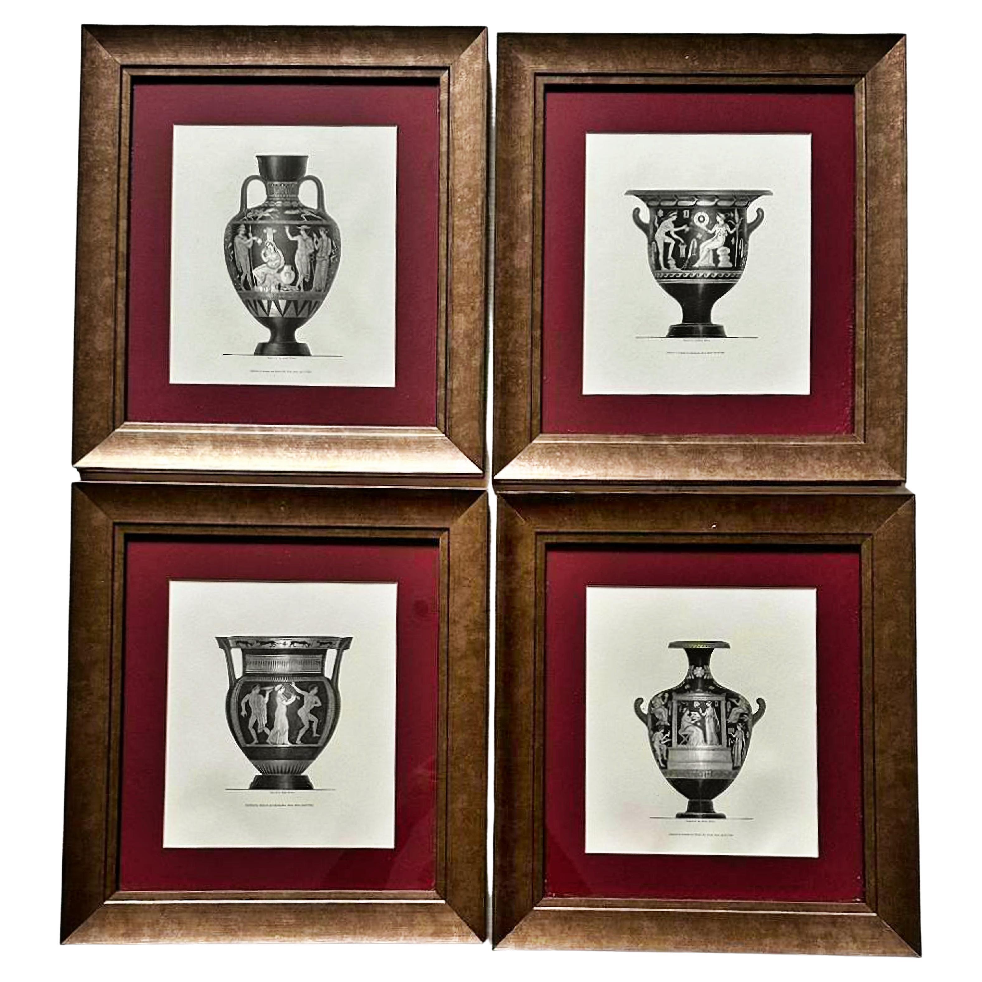 Set of 4 Italian Engravings of 20th Century Greek Vases For Sale