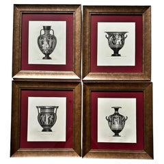Vintage Set of 4 Italian Engravings of 20th Century Greek Vases