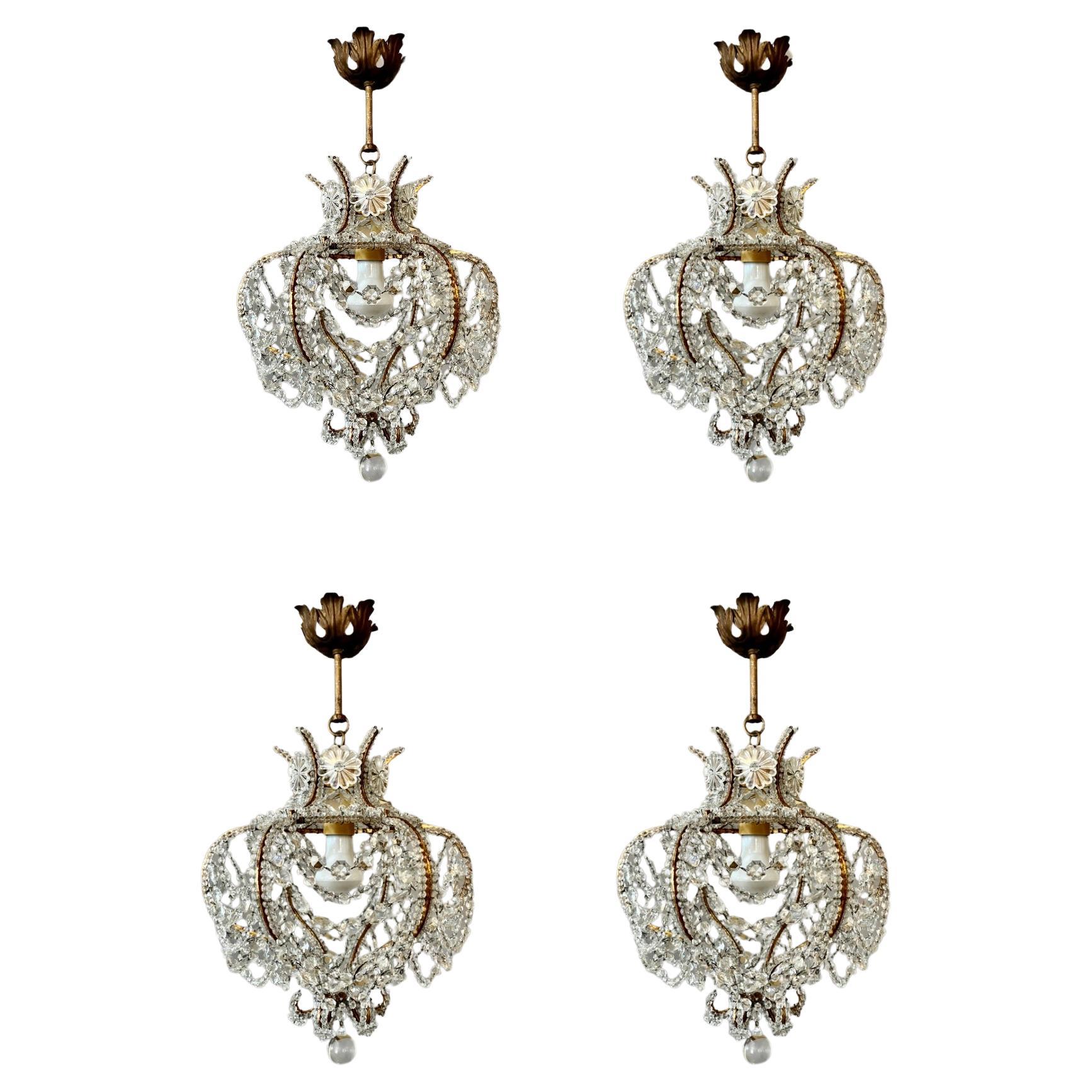 Juego de 4 Lámparas de Cristal Florentinas Italianas "Jaula de Pájaro en venta