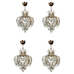 Juego de 4 Lámparas de Cristal Florentinas Italianas "Jaula de Pájaro