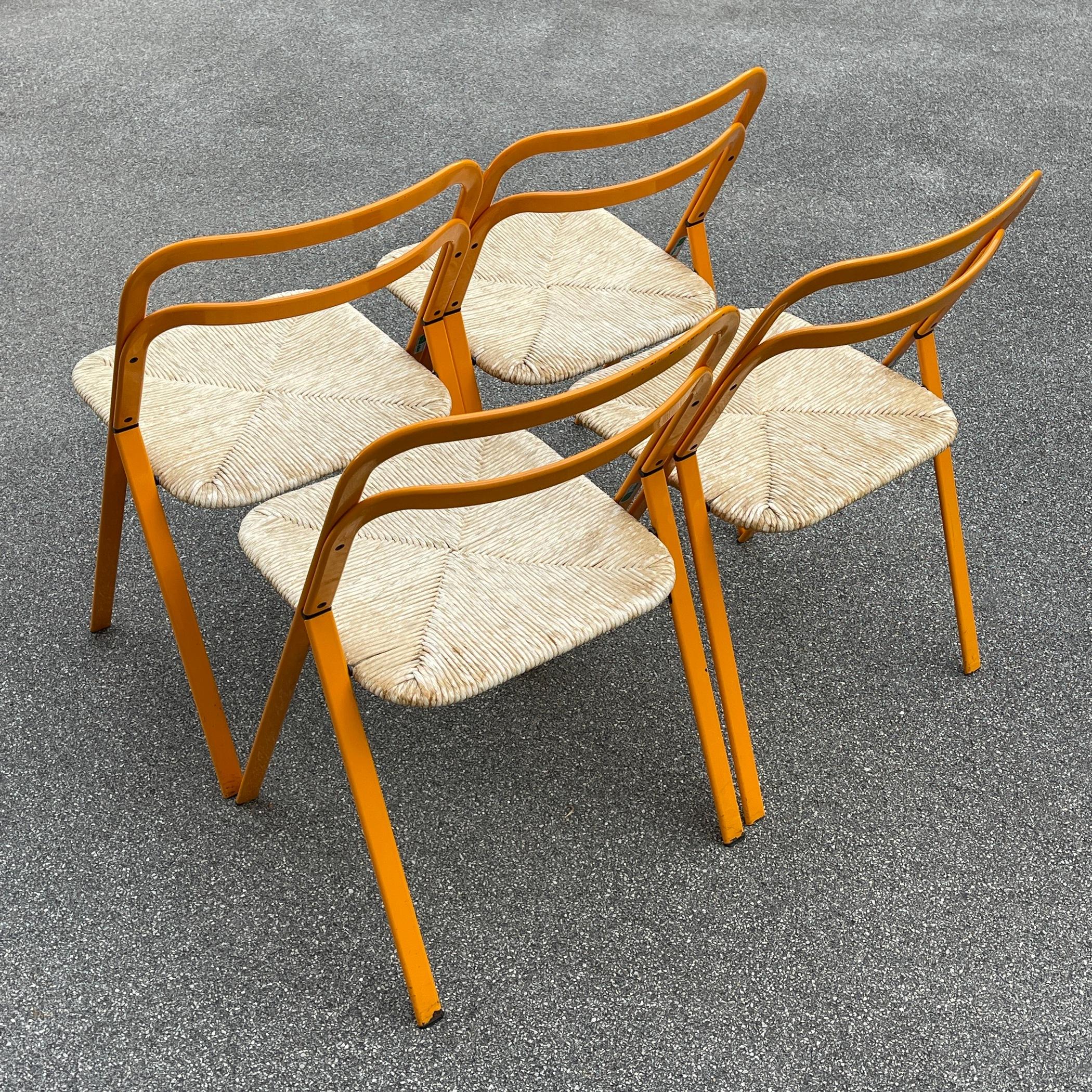 Metal Set of 4 Italian Folding Chairs by Giorgio Cattelan for Cidue, 1970s