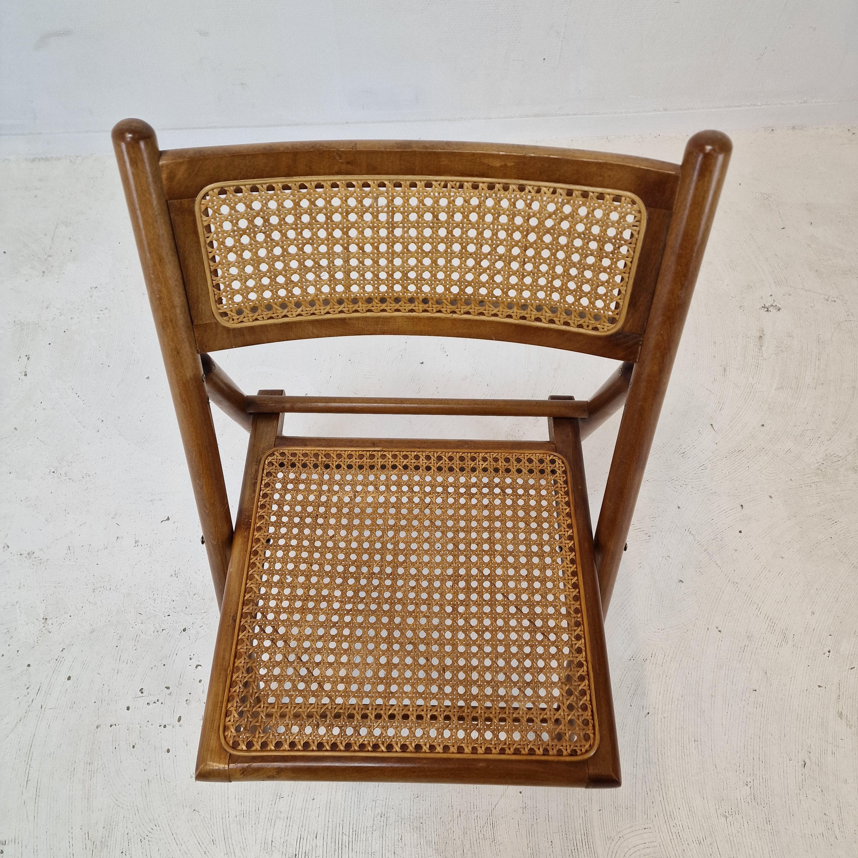 Set of 4 Italian Folding Chairs with Rattan, 1980s For Sale 2